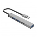 ORICO Adapter 4w1 Hub USB 3.1 typ-C -> 2x USB 2.0 A + USB 3.0 A + czytnik kart SD / MicroSD srebrny 15cm