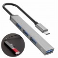 ORICO Adapter 4w1 Hub USB 3.1 typ-C -> 3x USB 2.0 A + 1x USB 3.0 A 5Gbit/s srebrny 15cm