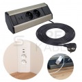 OUTLET Gniazdo meblowe narożne CORNER BOX srebrno-czarne podwójne 2x [2P+Z] 16A + gniazdo ładowania USB A + USB C (5V / 2,1A) z przewodem 1,8m