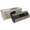 OUTLET Gniazdo meblowe narożne CORNER BOX srebrno-czarne podwójne 2x [2P+Z] 16A + gniazdo ładowania USB A + USB C (5V / 2,1A) z przewodem 1,8m