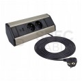 OUTLET Gniazdo meblowe narożne CORNER BOX srebrno-czarne podwójne 2x [2P+Z] 16A + gniazdo ładowania USB A + USB C (5V / 2,1A) z przewodem 1,8m