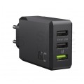 OUTLET Green Cell Ładowarka sieciowa 3x USB A [1x Ultra Charge 18W (12V / 1,5A) + 2x Smart Charge 12W (5V / 2,4A)] 30W czarna