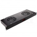OUTLET Panel 2x wentylator RACK 19" 1U czarny NEKU z termostatem