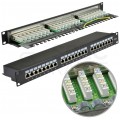 OUTLET Patch panel RACK 19" kat.6 24p FTP z półką 1U czarny BLANK