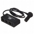 OUTLET Rozgałęźnik gniazda zapalniczki samochodowej na 3 gniazda 12V/24V + 2x USB 2,4A czarny