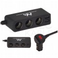 OUTLET Rozgałęźnik gniazda zapalniczki samochodowej na 3 gniazda 12V/24V + 2x USB 2,4A czarny