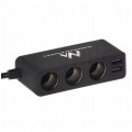 OUTLET Rozgałęźnik gniazda zapalniczki samochodowej na 3 gniazda 12V/24V + 2x USB 2,4A czarny