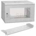 OUTLET Szafa wisząca RACK 19" 6U 350mm drzwi szklane szara z półką PRO LIGHT