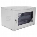 OUTLET Szafa wisząca RACK 19" 6U 350mm drzwi szklane szara z półką PRO LIGHT