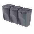OUTLET Zestaw 3 koszy do segregacji odpadów szary kamienny 392x293x495mm 35L Sortibox Prosperplast