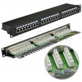 Patch panel RACK 19" kat.6 24p FTP z półką 1U czarny BLANK