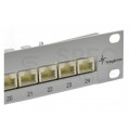 Patch panel RACK 19" kat.6A 24p FTP z półką 1U szary Telegärtner