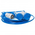 Przedłużacz elektryczny Kabel zasilający budowlany Premium poliuretanowy PUR (H07BQ-F) 3x1,5mm2 (wtyk / 3 gniazda z klapką) 16A IP54 niebieski 10m KEL