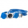 Przedłużacz elektryczny Kabel zasilający budowlany Premium poliuretanowy PUR (H07BQ-F) 3x1,5mm2 (wtyk / 3 gniazda z klapką) 16A IP54 niebieski 10m KEL