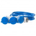 Przedłużacz elektryczny Kabel zasilający budowlany Premium poliuretanowy PUR (H07BQ-F) 3x1,5mm2 (wtyk / 3 gniazda z klapką) 16A IP54 niebieski 10m KEL