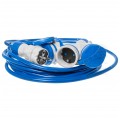 Przedłużacz elektryczny Kabel zasilający budowlany Premium poliuretanowy PUR (H07BQ-F) 3x1,5mm2 (wtyk / 3 gniazda z klapką) 16A IP54 niebieski 20m KEL