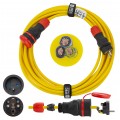 Przedłużacz elektryczny Kabel zasilający budowlany Premium poliuretanowy PUR (H07BQ-F) 3x1,5mm2 (wtyk / gniazdo z klapką) 16A IP54 żółty 20m