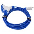 Przedłużacz elektryczny Kabel zasilający budowlany Premium poliuretanowy PUR (H07BQ-F) 3x2,5mm2 (wtyk / 3 gniazda z klapką) 16A IP54 niebieski 10m
