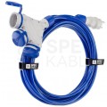 Przedłużacz elektryczny Kabel zasilający budowlany Premium poliuretanowy PUR (H07BQ-F) 3x2,5mm2 (wtyk / 3 gniazda z klapką) 16A IP54 niebieski 10m