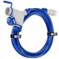 Przedłużacz elektryczny Kabel zasilający budowlany Premium poliuretanowy PUR (H07BQ-F) 3x2,5mm2 (wtyk / 3 gniazda z klapką) 16A IP54 niebieski 20m