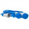 Przedłużacz elektryczny Kabel zasilający budowlany Premium poliuretanowy PUR (H07BQ-F) 3x2,5mm2 (wtyk / 3 gniazda z klapką) 16A IP54 niebieski 20m KEL