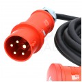 Przedłużacz siłowy Kabel zasilający budowlany gumowy OnPD 5x4mm2 (wtyk Mennekes [5p] / gniazdo Mennekes [5p] z klapką) 400V 32A IP44 czarny 5m Doktorvolt