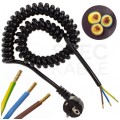 Przewód zasilający OMY spiralny 3x1,5mm2 kabel H03VVH8-F z wtyczką kątową [2P+Z] Uni-Schuko czarny 0,38m / 2,2m