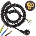 Przewód zasilający OMY spiralny 3x1,5mm2 kabel H03VVH8-F z wtyczką kątową [2P+Z] Uni-Schuko czarny 0,7m / 4m