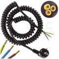 Przewód zasilający OMY spiralny 3x1mm2 kabel H03VVH8-F z wtyczką kątową [2P+Z] Uni-Schuko czarny 0,62m / 4m