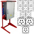 Rozdzielnica budowlana OS-S/FI SET hermetyczna IP44 Wyposażona na stojaku z rozłącznikiem + 2x 32A/[5P] + 16A/[5P] + 8x230V/[2P+E Schuko] DOKTORVOLT DV-8379-D