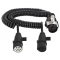 Spiralny adapter kablowy QLY-s do naczepy 24V wtyk 15-pin / 2 plastikowe wtyki 7-pin typu N+S 4,5m