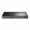 Switch 19" RACK 16x port RJ45 (Fast Ethernet 100Mb/s, w tym 16x PoE+) + 2x port RJ45 (Gigabit Ethernet 1000Mb/s) + 2x port SFP przełącznik niezarządzalny TP-Link TL-SL1218MP