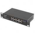 Switch PoE 10" 19" RACK 10x port RJ45 (8x PoE+ Fast Ethernet + 2x Uplink Gigabit 1000Mb/s) przełącznik niezarządzalny Lanberg RSFE-8P-2GE-120