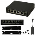 Switch PoE Desktop 5x port RJ45 (Gigabit Ethernet 1000Mb/s, w tym 4x PoE+ i 1x Uplink) + 1x port SFP (1Gb/s Uplink) przełącznik niezarządzalny Pulsar