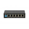 Switch PoE Desktop 6x port RJ45 (Fast Ethernet 100Mb/s, w tym 4x PoE+ i 2x Uplink) przełącznik niezarządzalny Extralink EUROS V2