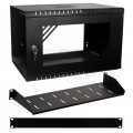 Szafa wisząca RACK 19" 6U 350mm drzwi szklane czarna z półką i maskownicą PRO LIGHT