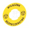 Tabliczka opisowa żółta okrągła fi:60mm "WYŁĄCZNIK BEZPIECZEŃSTWA" do przycisków grzybkowych LPXAU122 LOVATO