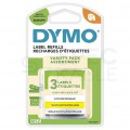 Taśma DYMO LT 12mm x 4m Mix Kolorów (plastikowa żółta + plastikowa metalizowana + papierowa biała / czarny nadruk) [S0721800] BLISTER 3szt