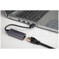 UNITEK Adapter sieciowy USB 3.1 A / Gigabit Ethernet RJ45 [8p8c] (wtyk / gniazdo) srebrny 12cm