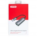 UNITEK Adapter sieciowy USB 3.1 A / Gigabit Ethernet RJ45 [8p8c] (wtyk / gniazdo) srebrny 12cm