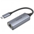 UNITEK Adapter sieciowy USB 3.1 typ-C / Gigabit Ethernet RJ45 [8p8c] (wtyk / gniazdo) srebrny 12cm