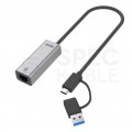 UNITEK Adapter sieciowy USB 3.2 typ-C / Gigabit Ethernet RJ45 2.5 Gbit (wtyk / gniazdo) srebrny 30cm