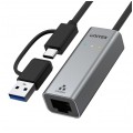 UNITEK Adapter sieciowy USB 3.2 typ-C / Gigabit Ethernet RJ45 2.5 Gbit (wtyk / gniazdo) srebrny 30cm