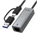 UNITEK Adapter sieciowy USB 3.2 typ-C / Gigabit Ethernet RJ45 2.5 Gbit (wtyk / gniazdo) srebrny 30cm