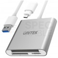 UNITEK Czytnik kart pamięci SD / MicroSD / Slot CFast na USB 3.0 A (wtyk) z adapterem USB Typ C Szary