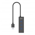 UNITEK Hub USB 3.0 A aktywny (BC1.2) na 4 porty USB A + gniazdo USB micro-B do zasilania czarny na kablu 0,3m