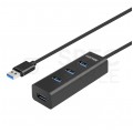 UNITEK Hub USB 3.0 A aktywny (BC1.2) na 4 porty USB A + gniazdo USB micro-B do zasilania czarny na kablu 0,3m