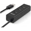 UNITEK Hub USB 3.0 A aktywny (BC1.2) na 4 porty USB A + gniazdo USB micro-B do zasilania czarny na kablu 0,3m