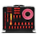 Walizkowy zestaw narzędzi izolowanych dla elektryka 51 elementów: szczypce, wkrętaki, nasadki, klucze, znaki; do serwisowania aut elektrycznych / hybrydowych NEO 01-312