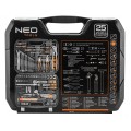 Walizkowy zestaw narzędzi uniwersalnych 143 elementy: wkrętaki, nasadki, chwytak, młotek, klucz nastawny, szczypce + walizka NEO 08-945